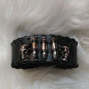 Leather Skull and Bullet Bracelet